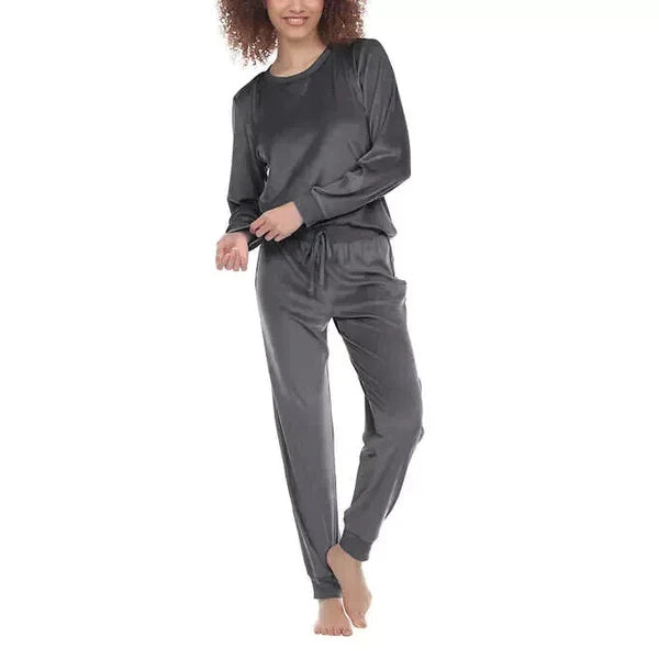 NEW Womens Honeydew Velour Super Soft Fleece 2 Piece Lounge Set, MEDIUM, Gray