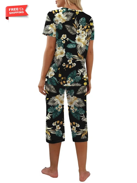 Women'S Pajama Sets Short Sleeve Shirt and Capri Soft Pajama Sets with Pockets