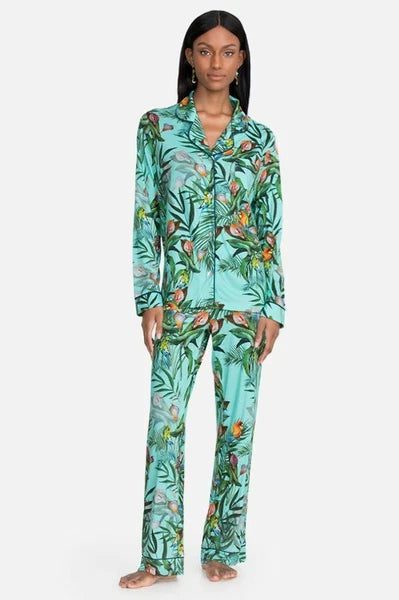 Johnny Was SUNRISE BLUE Sleep Wear PJ LONG SET Night Cotton Lounge Flower XL NEW
