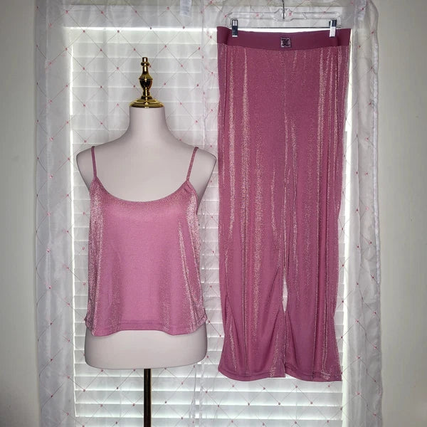 Juicy Couture Pajama Set Moonlite Mauve Pink Gold Dust Fairy Princess Large NWT