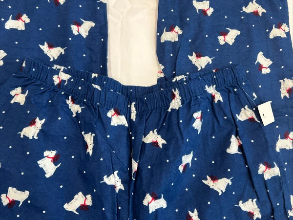 Charter Club Long Sleeve Flannel Pajama Set Womens S Small Scottie Dogs Blue New