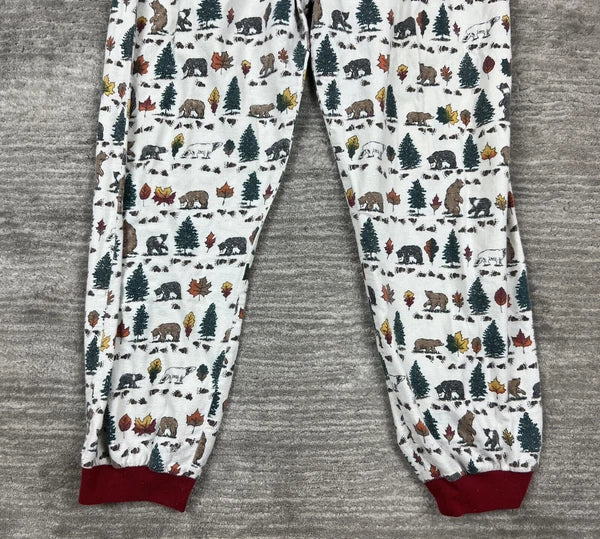 Personal Identity Intimates Pajama Suit Large White Bear Forest Print Two Piece