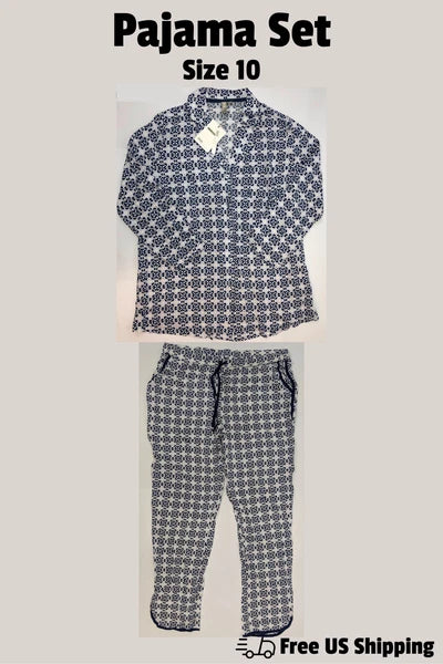 ASOS Womens Pajama Set Shirt and Pants White Blue Size 10