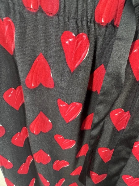 Victorias Secret Pajama Set L Heart Button Up Shirt Pant Sleepwear Cotton Black