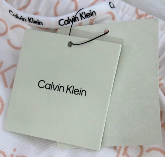 Calvin Klein Women’s Logo Lounge Pajama Set Top & Shorts White Peach M