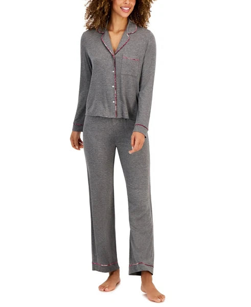 Jenni Women's 2-Piece Notch-Collar Pajama Set, Pewter Dark Gray, XS