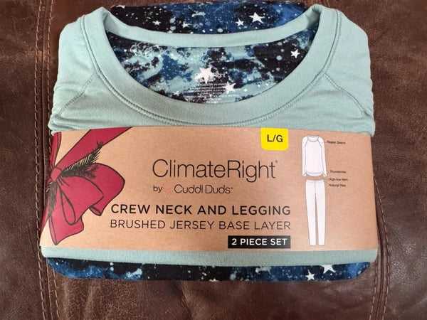 Cuddl Duds Crew Neck & Legging Set Sz L Climate Right Jersey Base Layer New