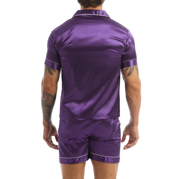 Mens Satin Nightwear Two Piece Pyjamas Pajamas Set Loungewear L-3XL-
