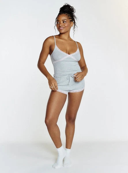 Boux Avenue Ladies Ribbed Lace Short Pyjama Set Nightwear