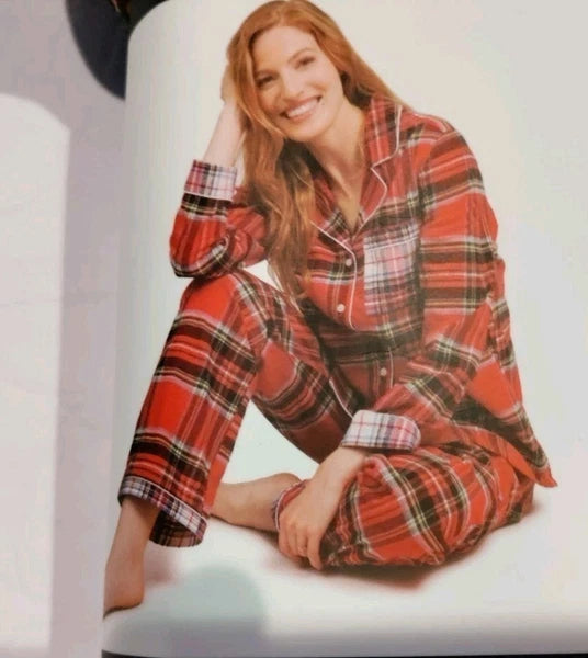 Lands End Women’s Large 2-piece Red Cotton Flannel Pajama Set NWT