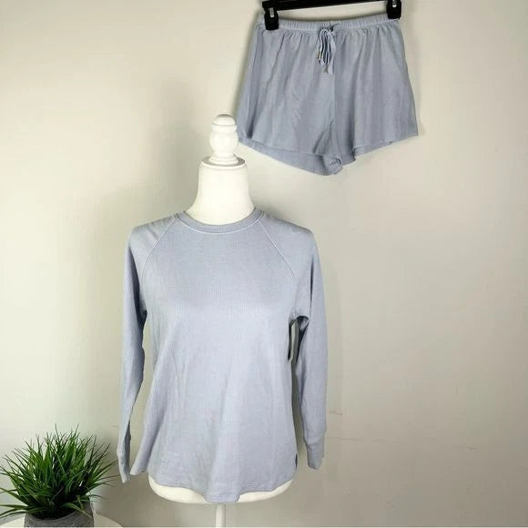 Honeydew Pajama Set Shorts Womens Blue Waffle Long Sleeve Size XS