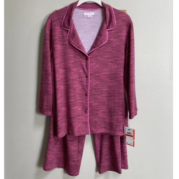 NWT Refinery29 Brick Pink Burgundy Shirt & Pants 2-Piece Pajama Set