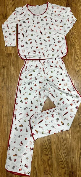 Lake Pajamas Set Pima Cotton Long-Long Sleeve Crop  Christmas White New Size S