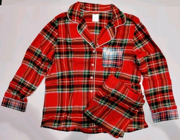 Lands End Women’s Large 2-piece Red Cotton Flannel Pajama Set NWT