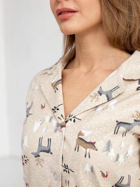 Winter Morning Women's Long Sleeve Cotton Flannel Pajamas Size 50 (L)