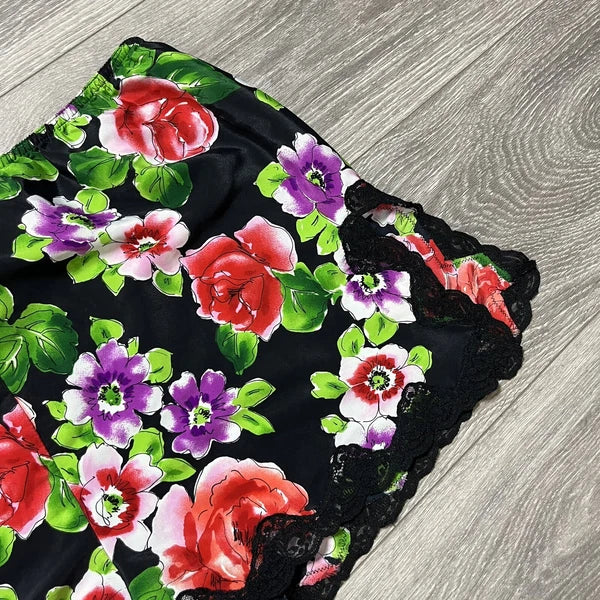 Victorias Secret VTG Gold Label Floral Lace Satin Pajama Shorts Sexy Black M
