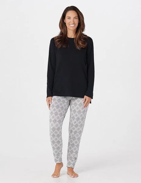 Cuddl Duds Black Foulard Comfortwear Jogger Pajama Set XS New