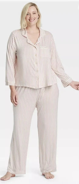 Stars Above Womens Pink/White Striped Set Top & Pants Pajama 4X