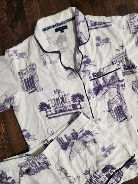 Katie Kime Fort Worth Toile Pajama Shorts set white/purple size small