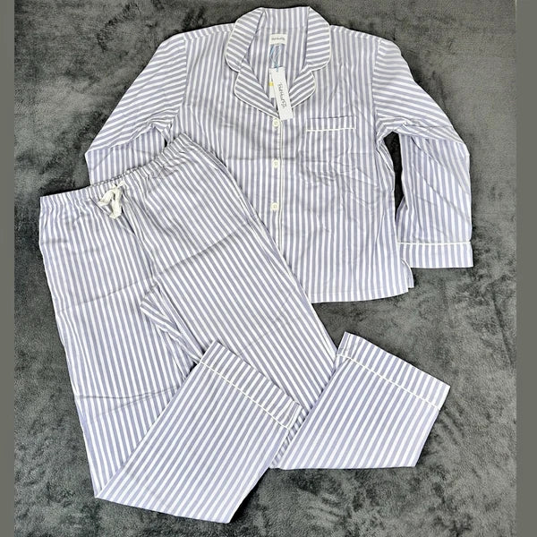 Bed Head 2pc Pajama Set Size Medium Blue Stripe Relax Fit Long Sleeve Women NWT