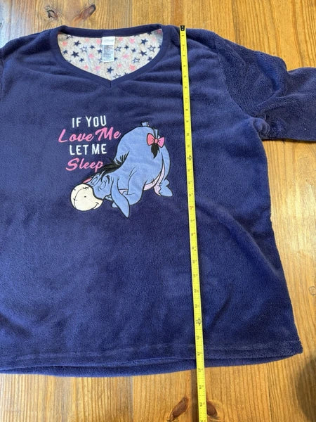 Disney 2 Piece Women’s Fuzzy Pajamas Eeyore Winnie The Pooh Size 2X Let Me Sleep