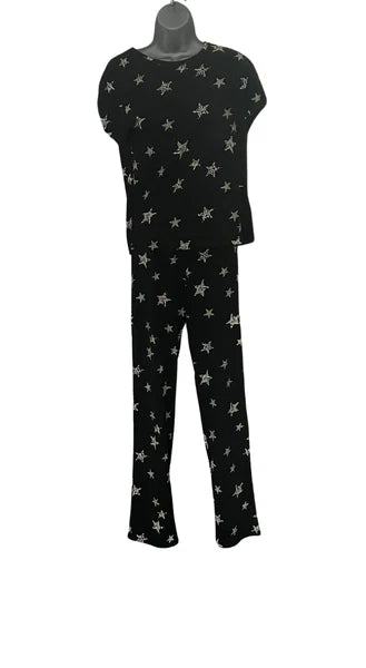 M&S COLLECTION BLACK PURE COTTON STAR PRINT PYJAMA SET