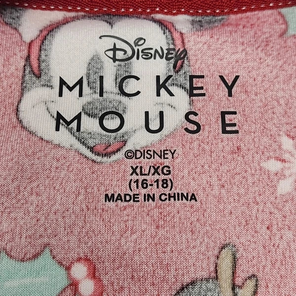 Disney Mickey Mouse Pajama Set Size XL Christmas Holiday Red Shirt Jogger Pant