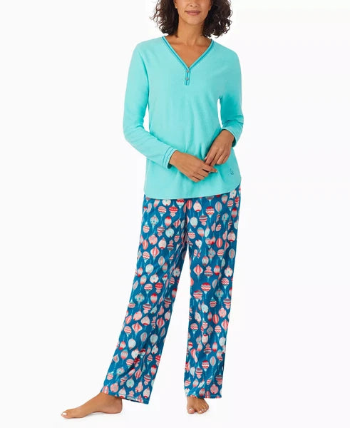 CUDDL DUDS Women's 2 Pc Fleece Pajama Set Teal / Print Size Small $69 - NWT