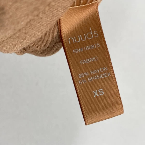 Nuuds Pajama Set Top & Pants Womens Size XS Brown Crewneck Pull On Bottoms
