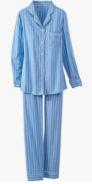 Petite Large PL Blue Stripe Cotton 2 Piece Pajama Set NWT Men’s Style