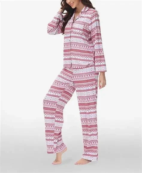 Beautyrest Women's Long Sleeve Notch-Collar Pajama Set, Multi, Size L 0103