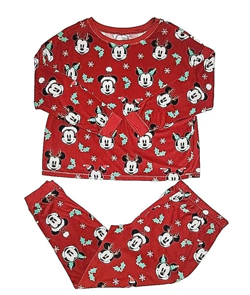 Disney Mickey Mouse Pajama Set Size XL Christmas Holiday Red Shirt Jogger Pant