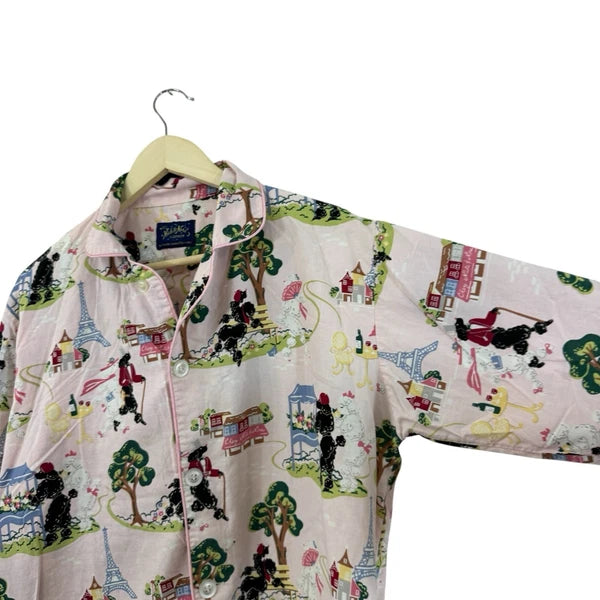 Nick & Nora Medium Pajama Set Poodles In Paris Cotton Top Pants Womens READ