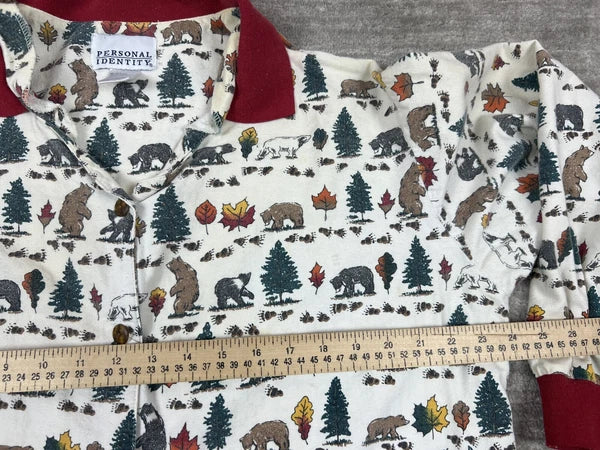 Personal Identity Intimates Pajama Suit Large White Bear Forest Print Two Piece
