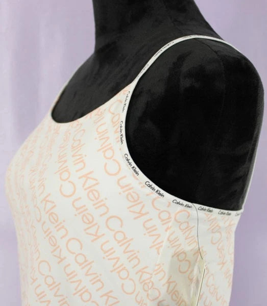 Calvin Klein Women’s Logo Lounge Pajama Set Top & Shorts White Peach M