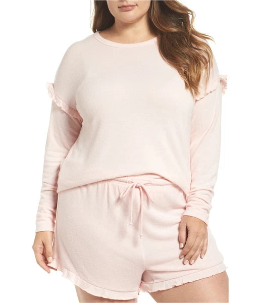 P.J. Salvage Womens Ruffled Peachy Jersey Pajama Shorts, Pink, Plus Size, 1X