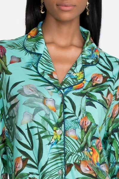 Johnny Was SUNRISE BLUE Sleep Wear PJ LONG SET Night Cotton Lounge Flower XL NEW