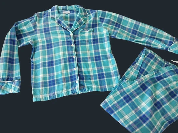 Pajamagram Green Blue Plaid Flannel Pajama Set Size L Long Sleeve Shirt  Pants