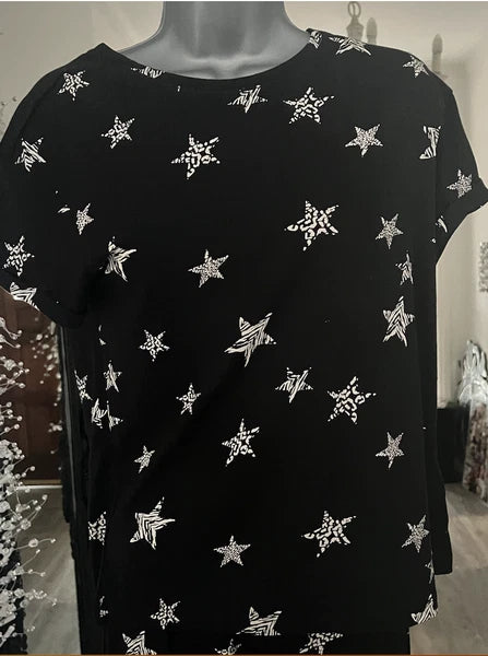 M&S COLLECTION BLACK PURE COTTON STAR PRINT PYJAMA SET