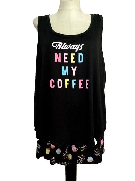 JOYSPUN  SLEEPWEAR SHORTY SET Black Coffee Tank & Shorts Sz 3X *