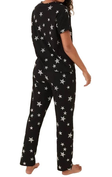 M&S COLLECTION BLACK PURE COTTON STAR PRINT PYJAMA SET