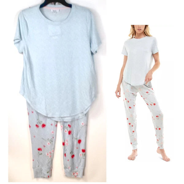 Roudelain Whisper Luxe Top & Jogger Pants Pajama Set Pearl Blue Ch Sz New BJE225