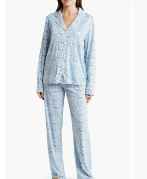 NWT PJ Salvage Ice Blue/Ivory EXOTIC SNAKESKIN Jersey Knit Pajama/Lounge Set M