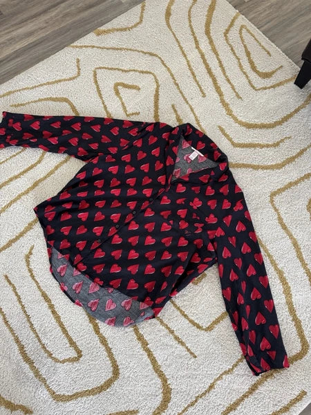 Victorias Secret Pajama Set L Heart Button Up Shirt Pant Sleepwear Cotton Black