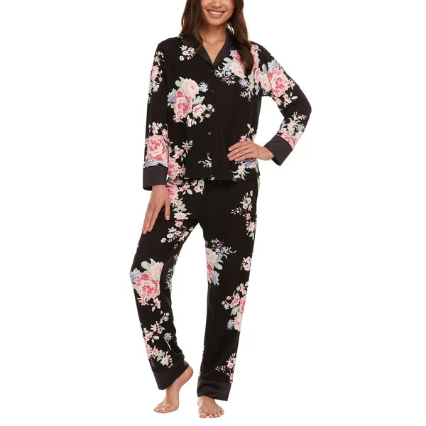 Flora Nikrooz Women's Satin Trim Notch Collar PJ Set