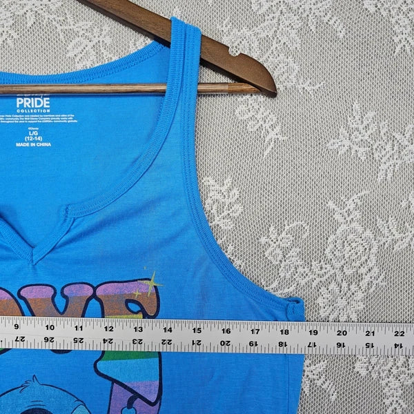 Disney Pride Stitch Pajama Set Tank Top Shorts Hoodie Blue L/G XL Sleepwear Set