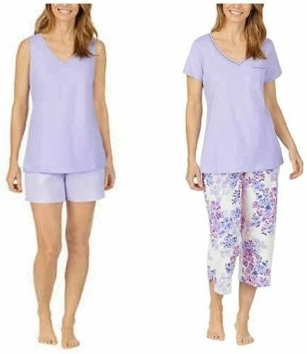 Carole Hochman Women's 4 Piece Purple and Floral Pajama Set Size L (1006) NWOT