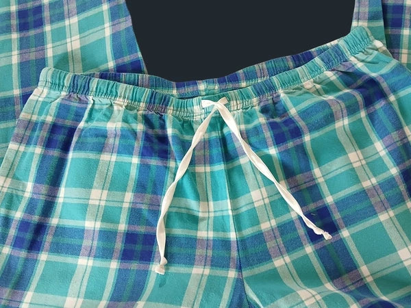 Pajamagram Green Blue Plaid Flannel Pajama Set Size L Long Sleeve Shirt  Pants