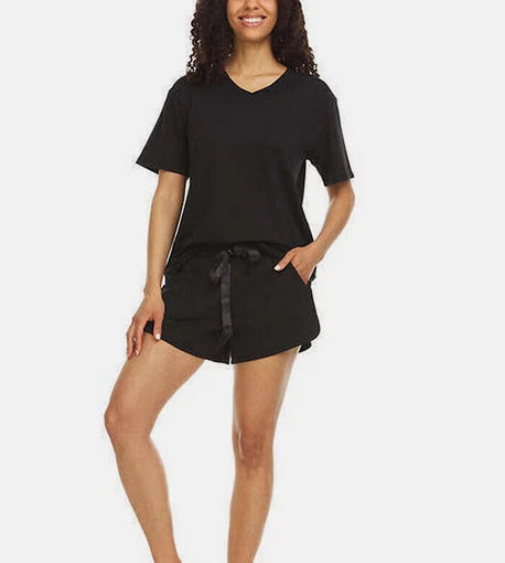 Flora Nikrooz Women's 2 Piece Lounge Set Terry Top Shorts (BLACK S/M)NWOT