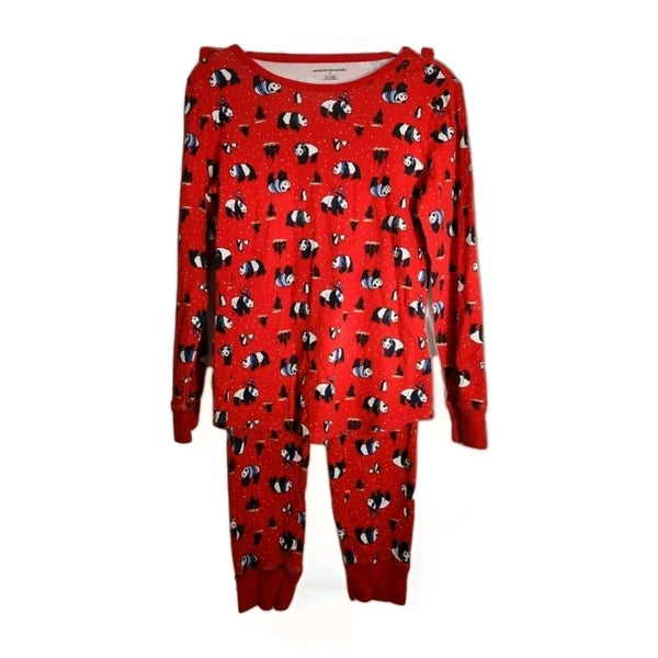 Red Panda Bear 100% Cotton 2pc PJ Winter Cozy Women's Medium Long Sleeve Stretch